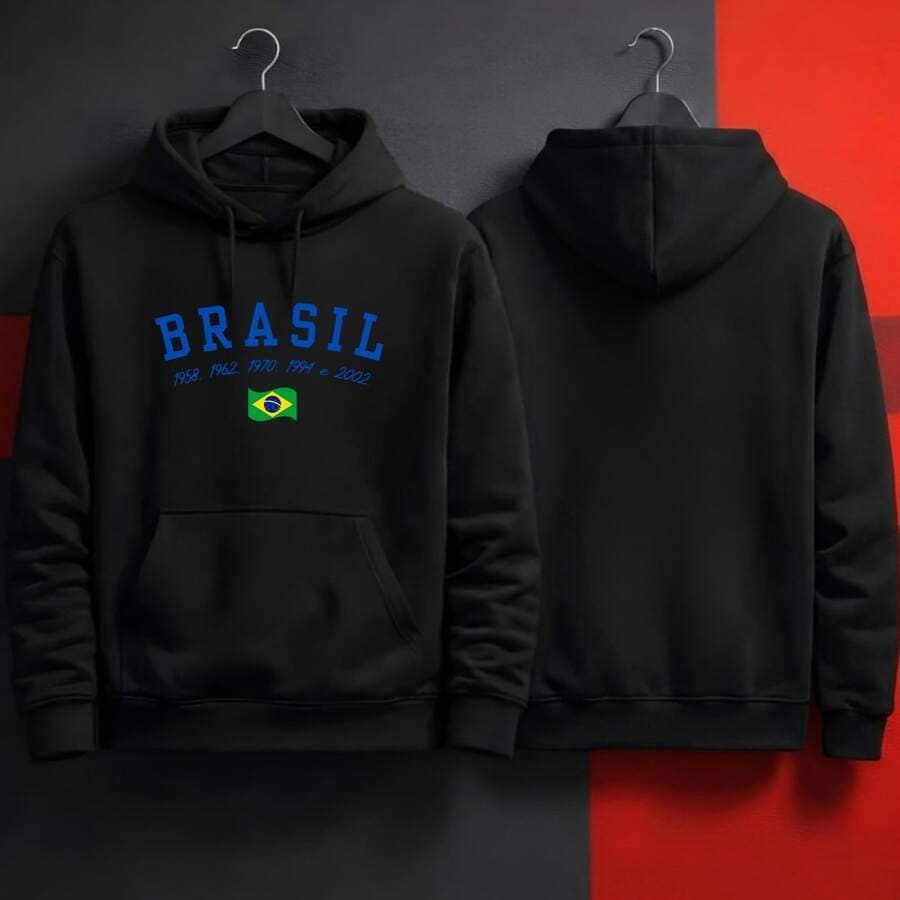 Blusa Moletom Canguru Peluciado Capuz Bolso Seleção Anos Titulos Premium 100% Algodão