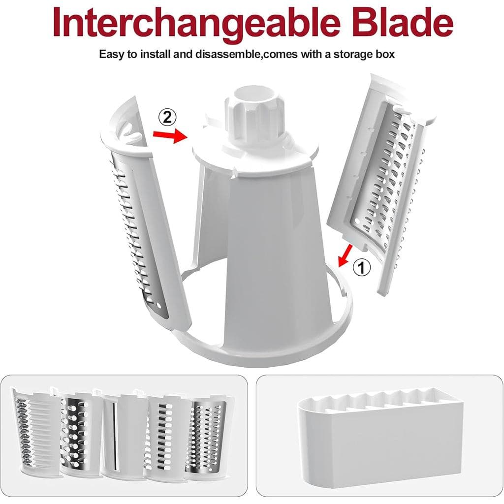 Ralador De Queijo Ourkhome Hank Crank Triturador , Fatiador De Vegetais Mandoline Com 5 Lâminas Intercambiáveis E Base D