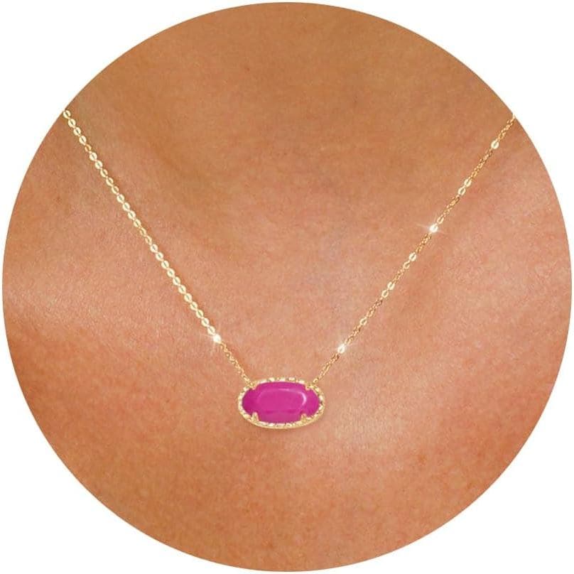 Colar de Ouro TLY para Mulheres, Não Oxida, Banhado a Ouro 14k, Colar Delicado com Pingente Estilo Preppy, Pedra Oval de