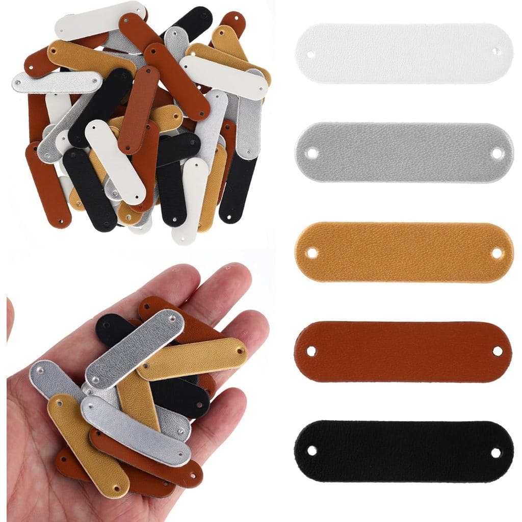 60 Etiquetas de Couro PU em Branco com Furos, Etiquetas de Couro Sintético para Artesanato, Tricô, Costura, Chapéus, Bol