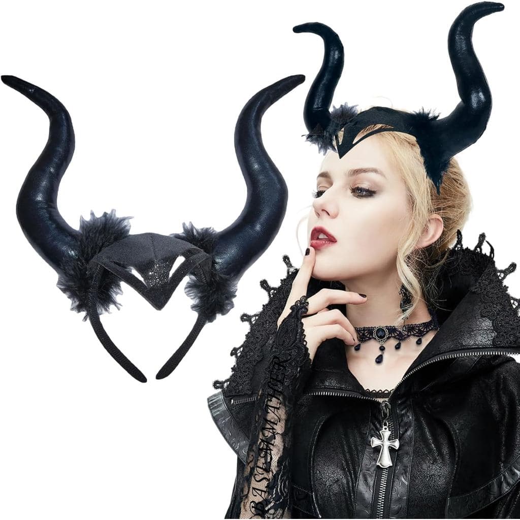 Tiara de Chifres de Diabo para Halloween, Acessório de Cabelo Preto para Cosplay, Tiara Gótica com Chifres, Acessório de