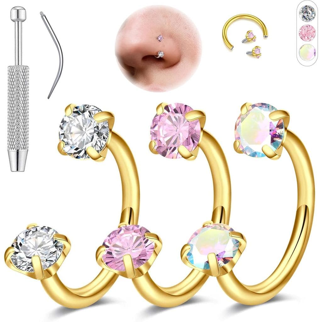 Aidenn 18G Argolas de Nariz em Ferradura para Mulheres, Conjunto de Joias para Piercing em Ferradura de 6-8mm, Ouro e Pr