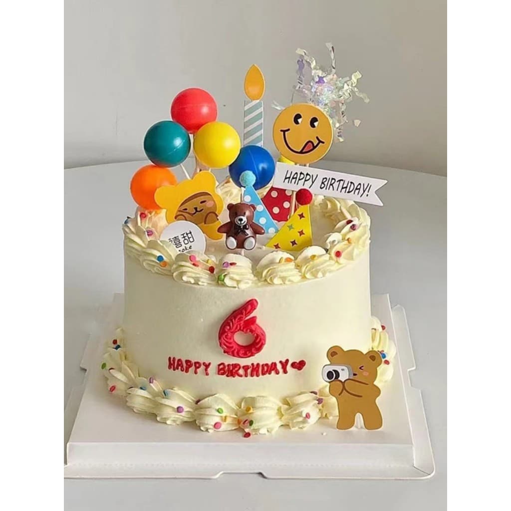 Crianças bonito bolo de aniversário decoração ornamentos inserir cartão urso vela inserir cartão balão menino bebê um an