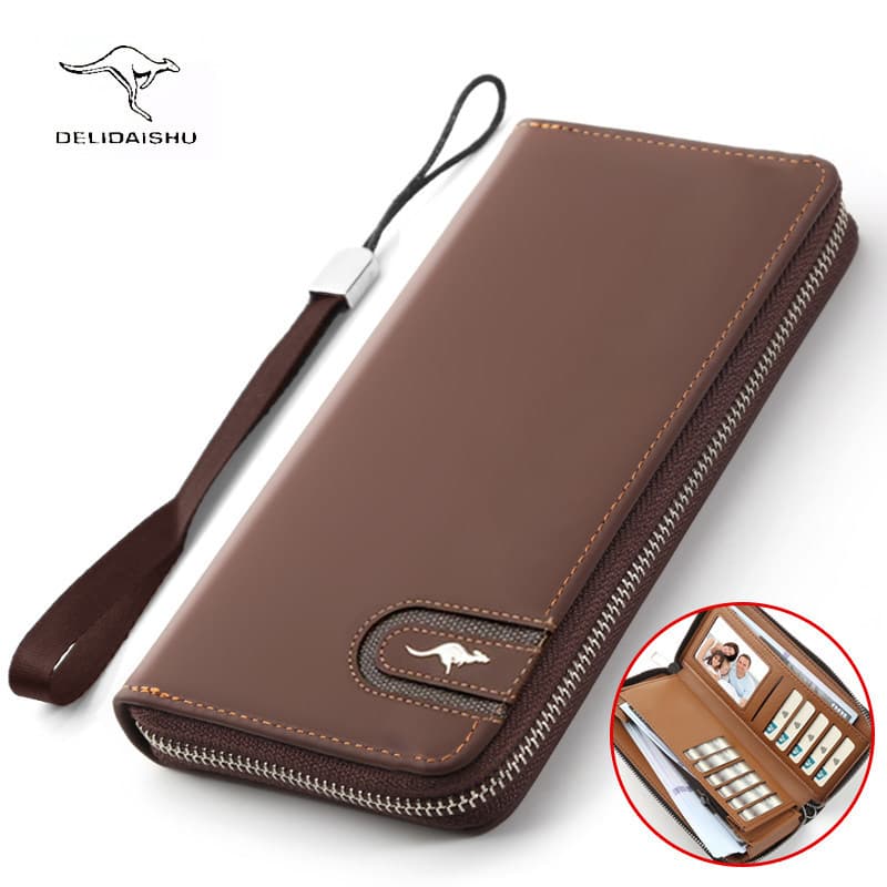 Bolsa masculina de couro Deli Kangaroo com zíper simples