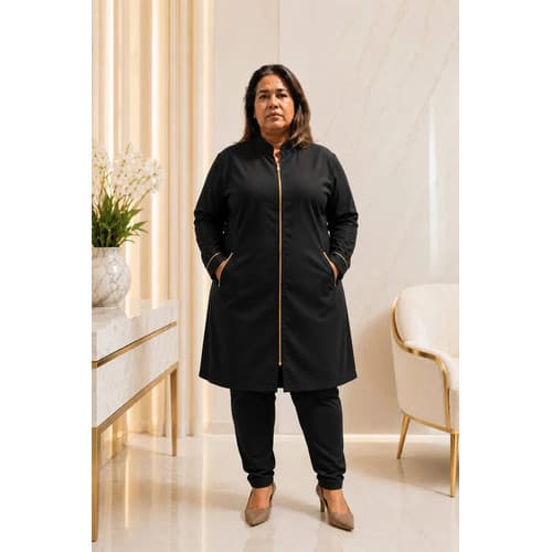 Jaleco Feminino Zíper Gabardine Elastano P Ao G5 Premium Preto Lisa 36-38