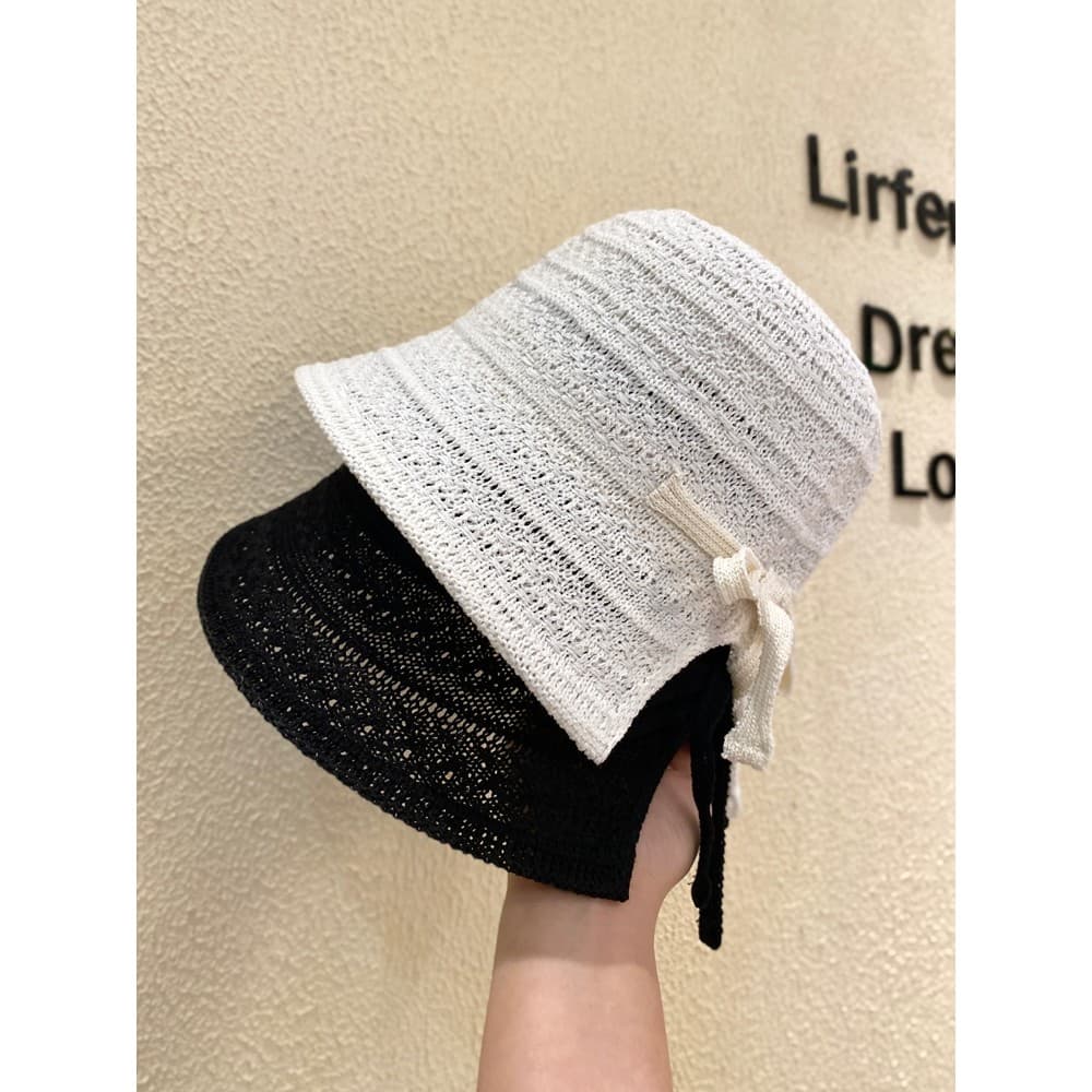 Ins japonês simples arco balde chapéu feminino primavera verão oco respirável capa lavatório chapéu mostrar rosto pequen