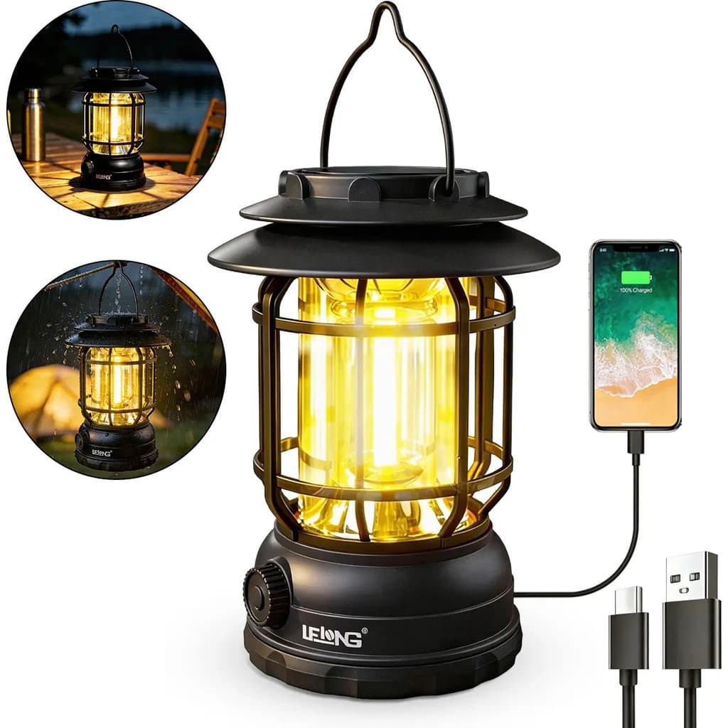 Lampião Solar LED Lanterna Recarregável com Painel Solar Portátil Camping