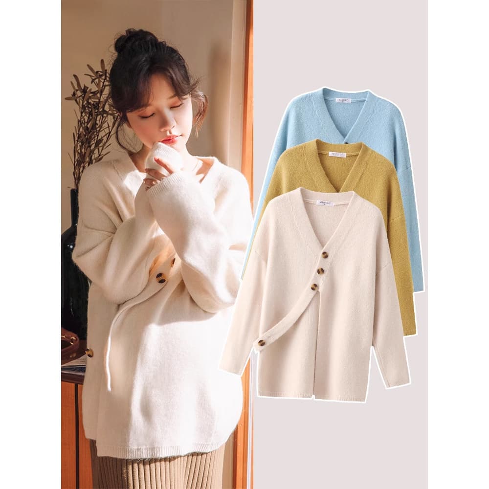 Maternidade malhas topo primavera outono roupa de maternidade terno de inverno de duas peças outono inverno camisola jaq
