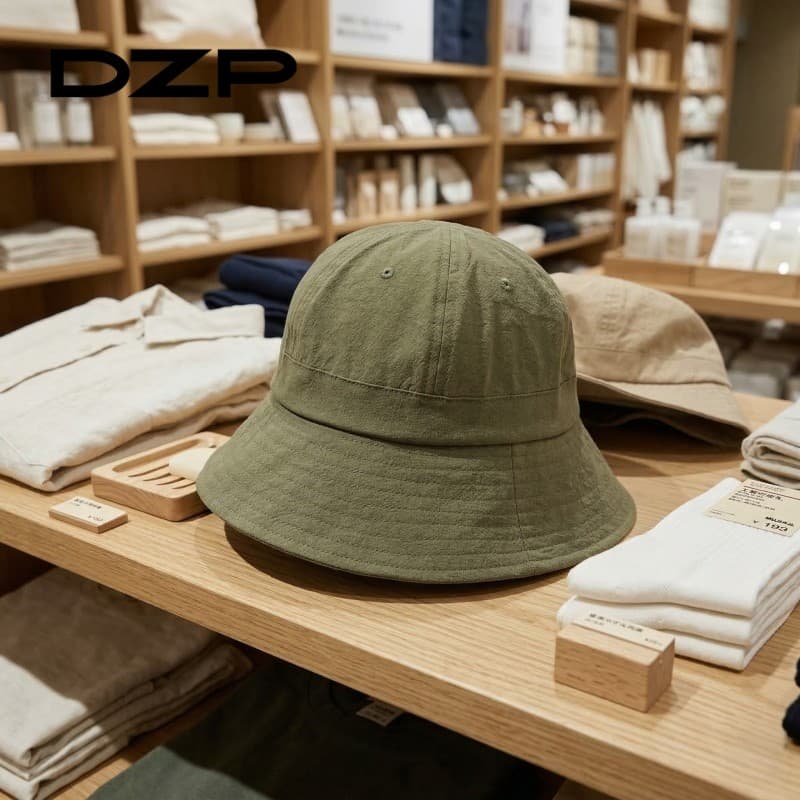 DZP Primavera Verão Novo Estilo Exército Verde Balde Chapéu Aba Grande Rosto Pequeno Casual Protetor Solar Chapéu Guarda
