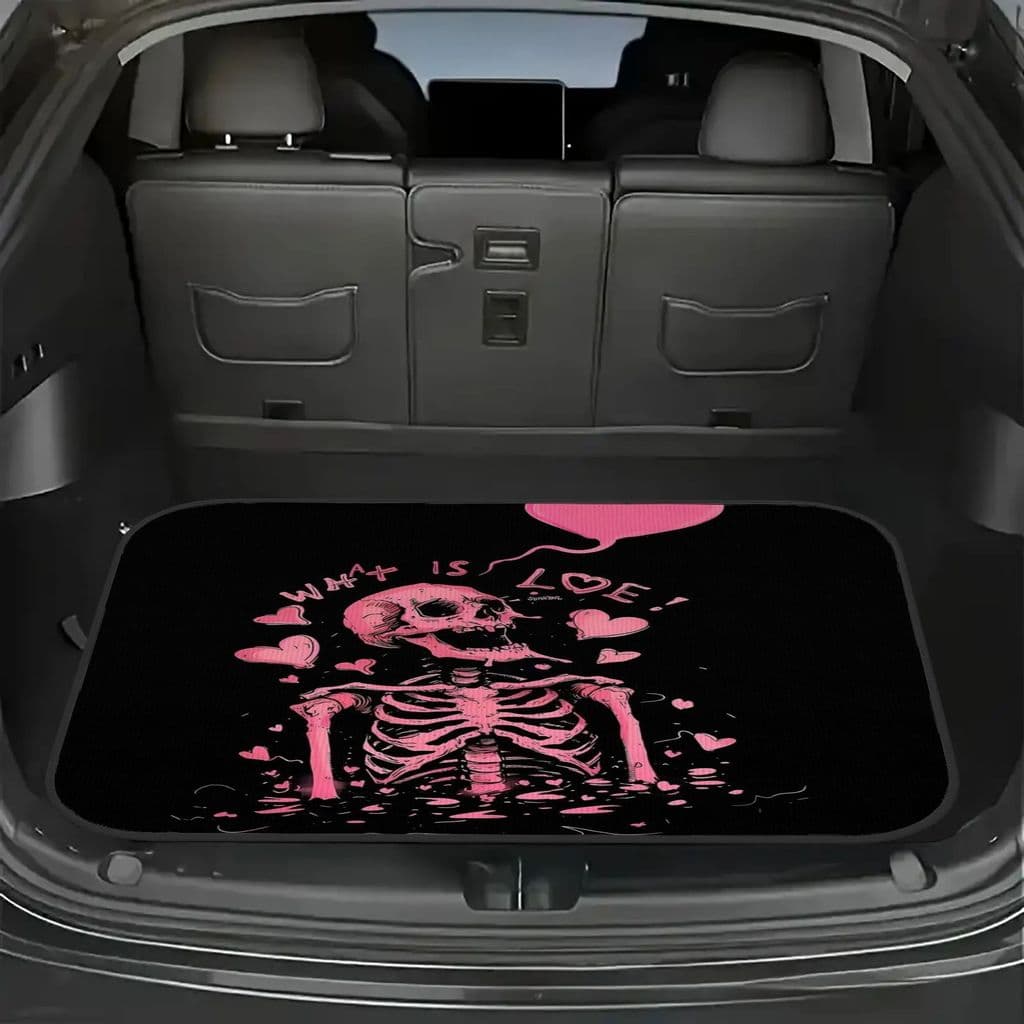 1 unidade, tapete de porta-malas de carro com estampa de coração de caveira rosa, durável, fácil de limpar, adequado par