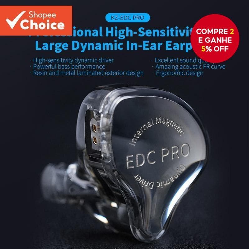 KZ EDC PRO Fones de Ouvido Intra-auriculares Ação Única HIFI Fio de Alta Qualidade