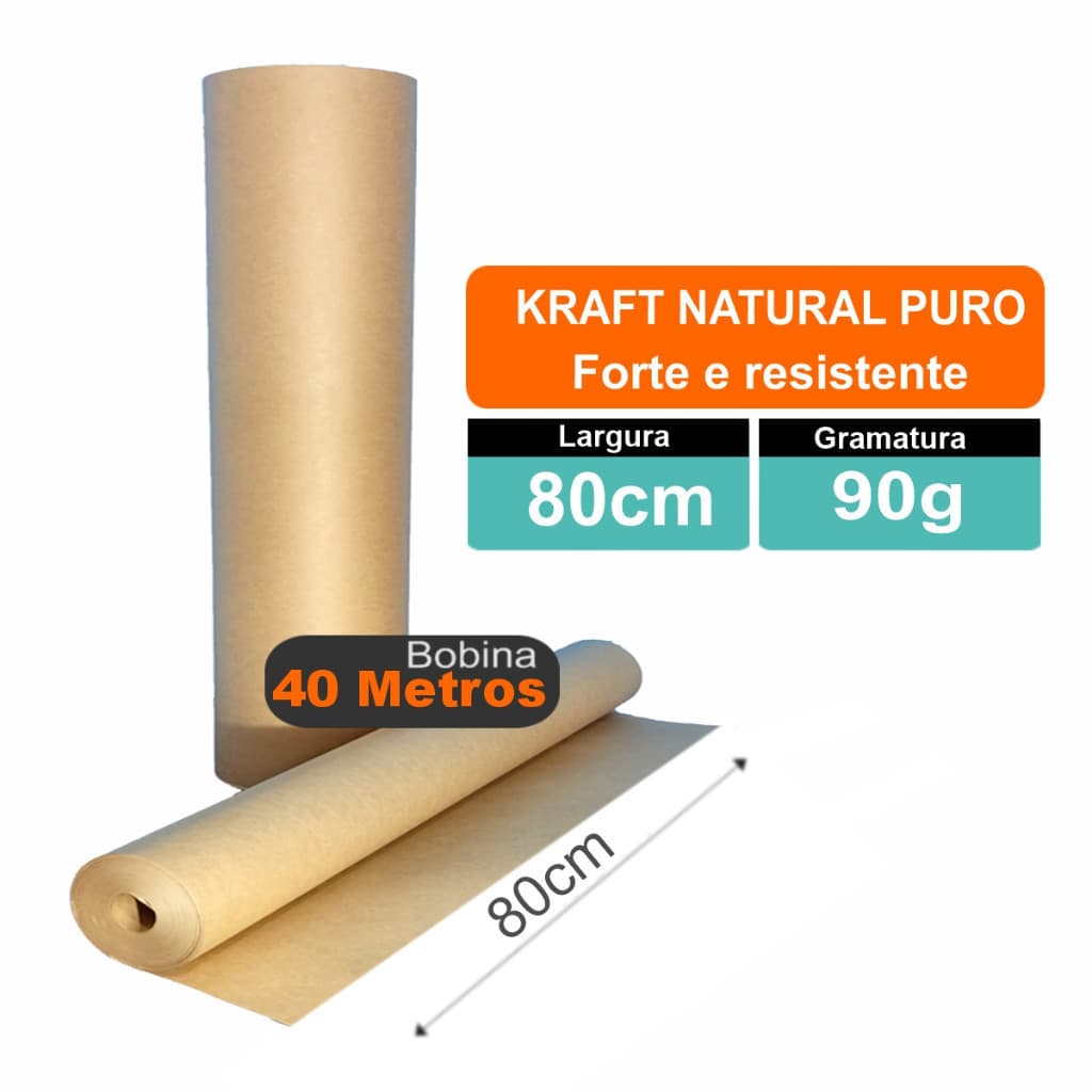 Bobina Papel Kraft Natural 100 Gramas 80cm X 40 Metros Embalagem Correios Caixa Moldes Artes