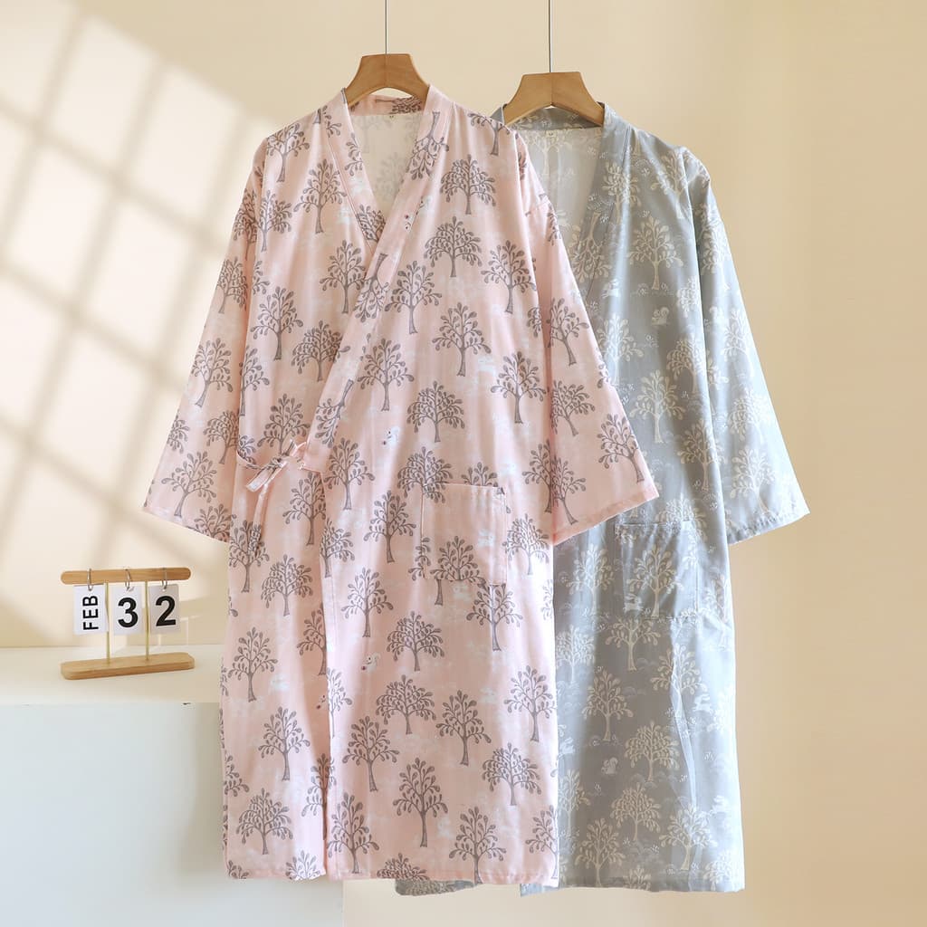 Casal camisola masculina primavera outono puro algodão feminino japonês quimono pijamas banho primavera quente algodão v