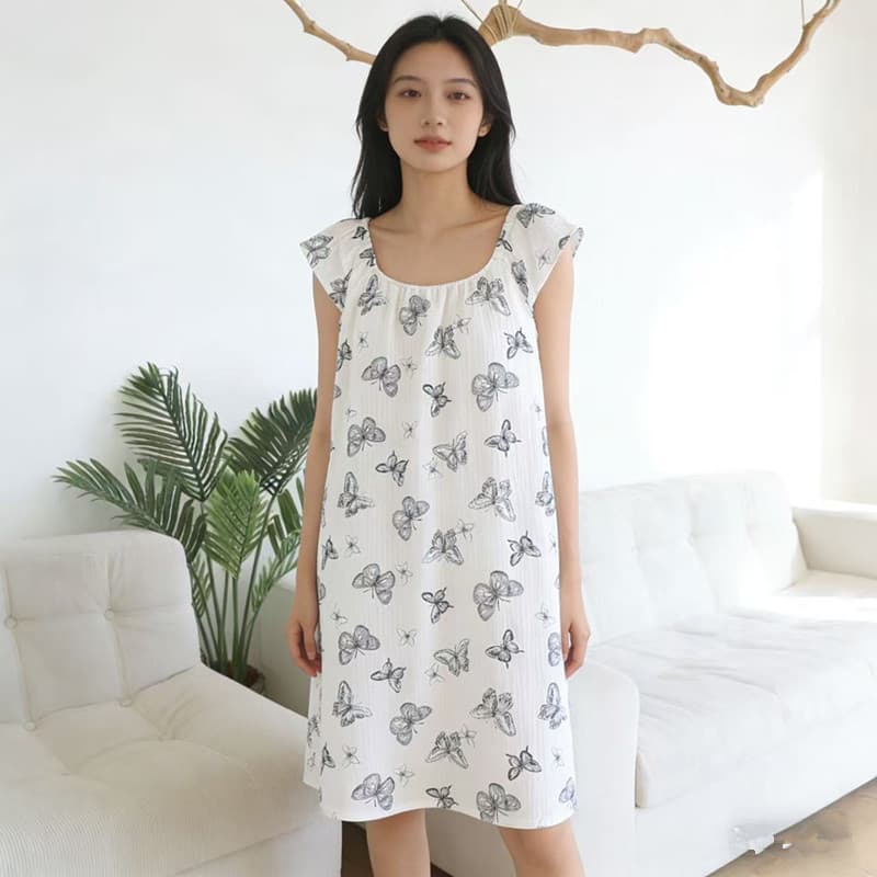 Algodão puro com almofada no peito camisola feminina verão fino sem mangas algodão gaze casa pijamas dupla gaze algodão