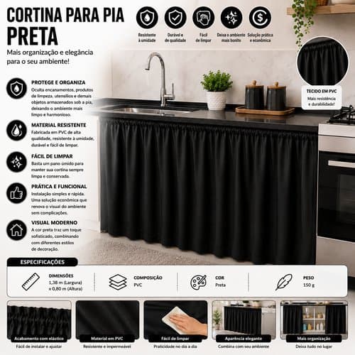 Cortina Para Pia De Cozinha Balcão Em Tecido Oxford - Envio Imediato