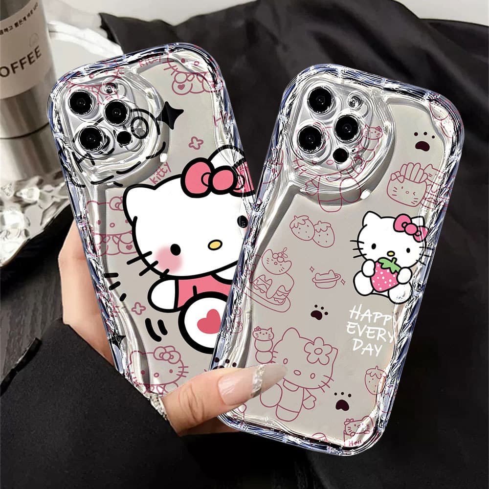 Capa De Telefone Ondulada Transparente , À Prova De Choque Hello Kitty Para Samsung A56 A36 A55 A54 A16 A15 A14 A05 A51