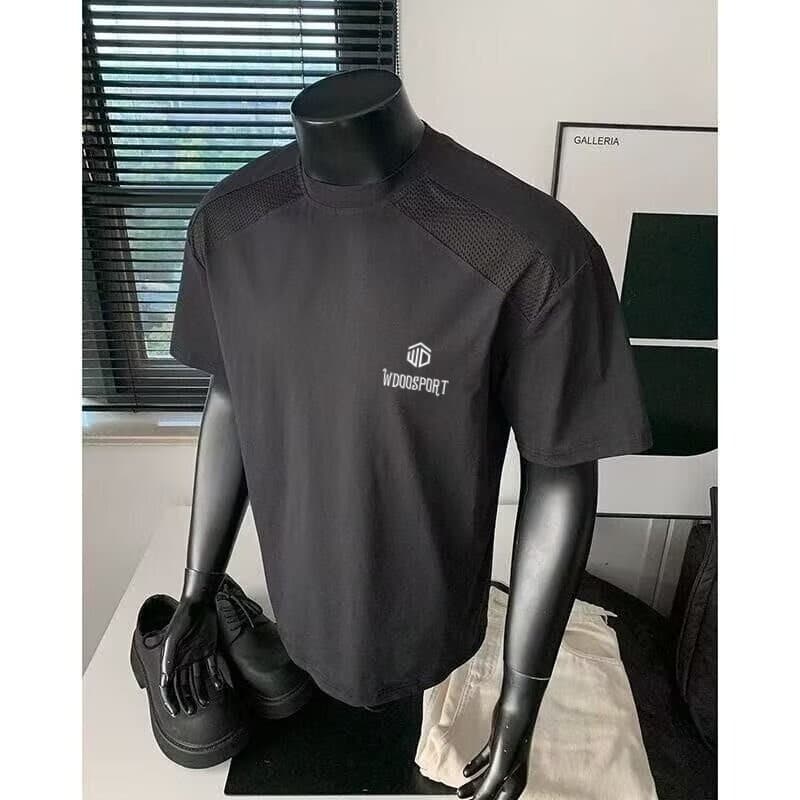 WDOO verão Design malha costura pequeno decote manga curta High-End estilo americano de secagem rápida gelo seda legal c