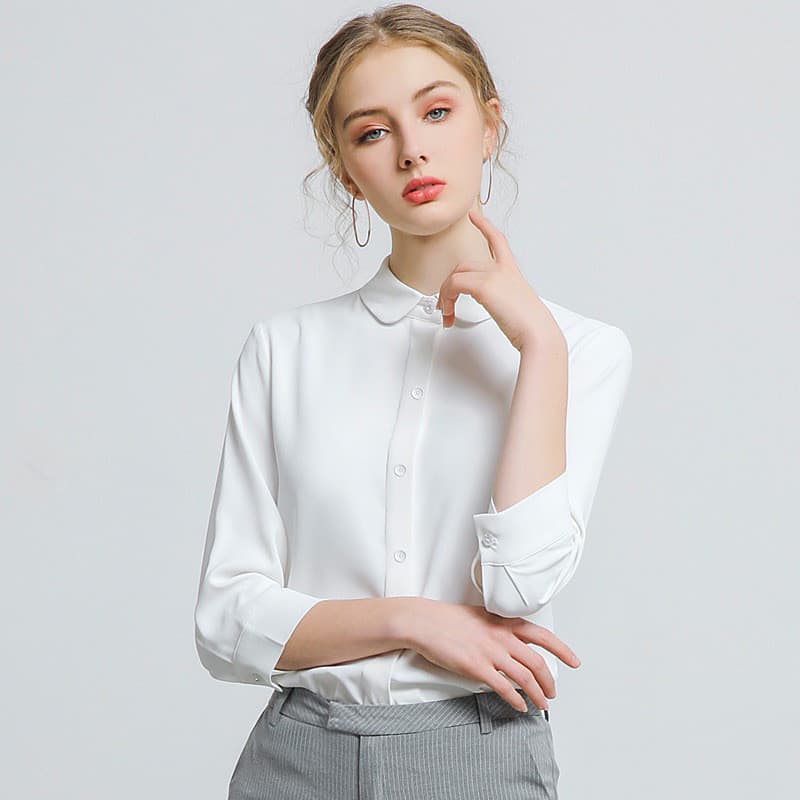 Gola de boneca camisa profissional feminina manga média novo estilo Casual temperamento entrevista trabalho Formal não-f