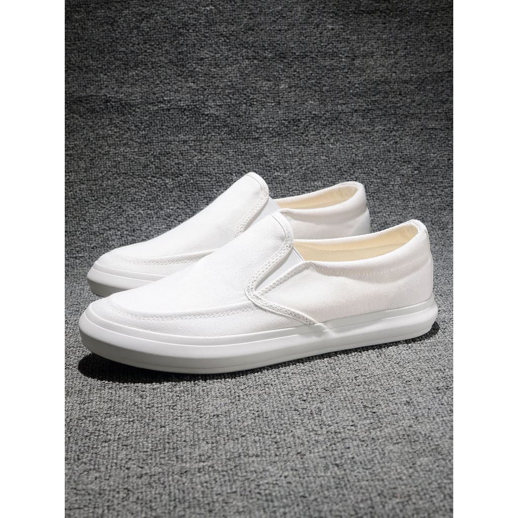 Primavera outono sapatos de lona branca de sola grossa deslizamento em sapatos masculinos preguiçosos de cano baixo resp