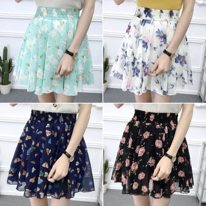 2026 verão versão coreana Chiffon pequena saia fresca Culottes Floral saia curta cintura alta elástica mais magro olhar