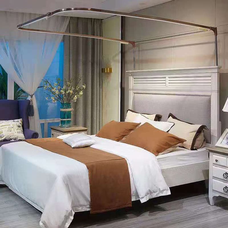 Suporte de rede mosquiteira em forma de U, aço inoxidável, especialmente criptografado, três portas, cama de casal, chão