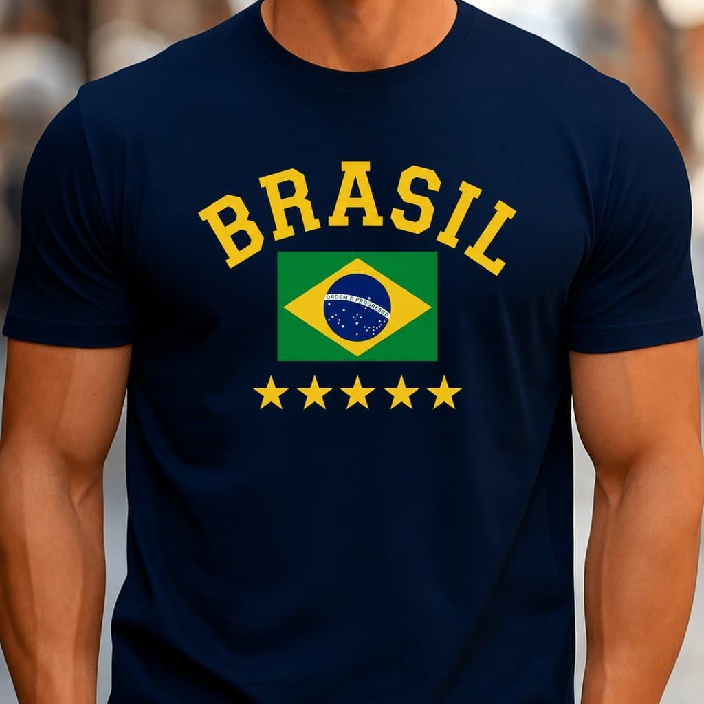 Camiseta Masculina Tecido Confortável Malha Premium Brasil Seleção PENTA Camisa 100% Algodão Lançamento Alta Qualidade