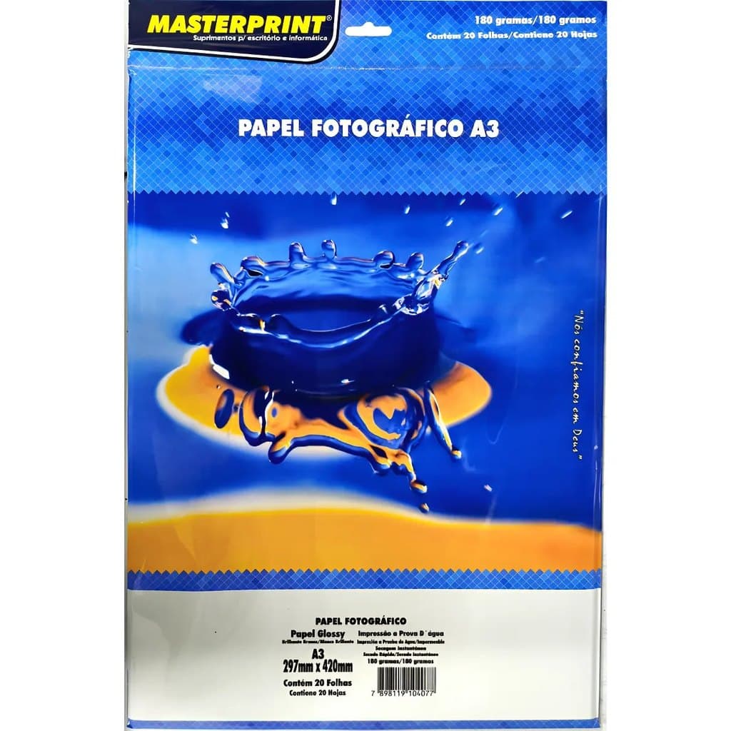 Papel Fotográfico A3 180g Glossy Branco Masterprint 20 Folha | 1-4 unidades | Alta qualidade