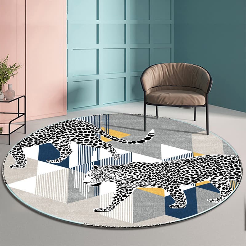 Moda nórdica tigre leopardo impressão redonda sala de estar cristal velo tapete atacado TXWD