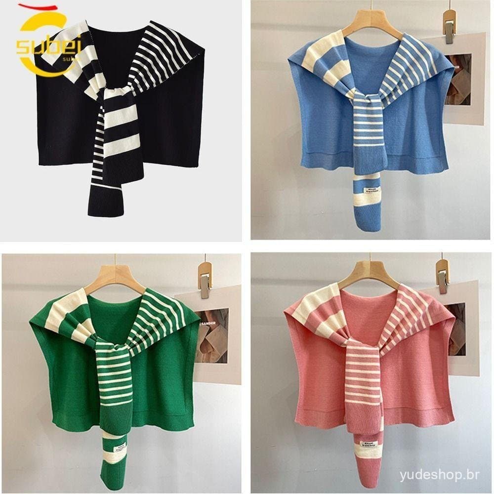 Xale Com Listras SUBEI , Proteção Versátil Removível Para Pescoço , Lenço De Ombro Casual Leve E Plus Size