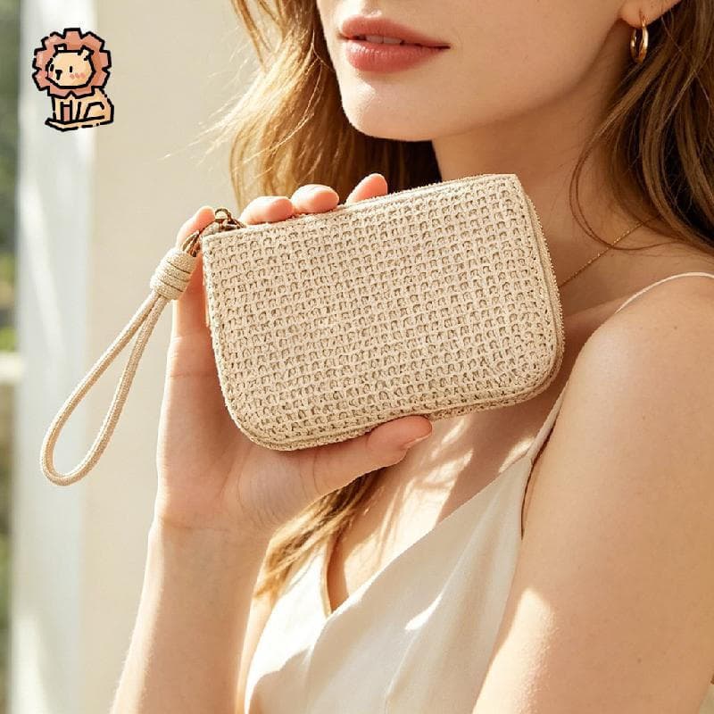Bolsa De Moedas De Palha Feminina Mini Portátil Verão Leve Armazenamento Pequena Embreagem Casual Para Viagens Diárias