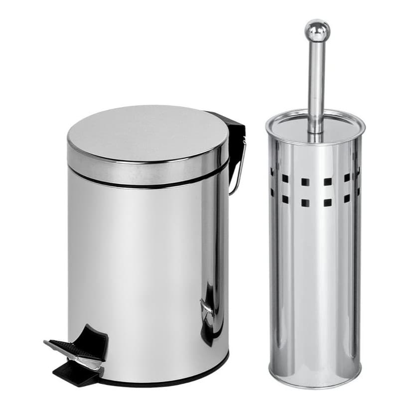 Kit Lixeira Inox 5 litros + Escova Sanitária Prata Banheiro ou Escritório Luxo Prata