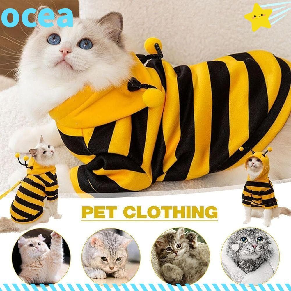 OCEA Roupas Para Cães E Gatos , Fantasia De Abelha Quente De Inverno Respirável Com Capuz , Design De Listras Macias Cos