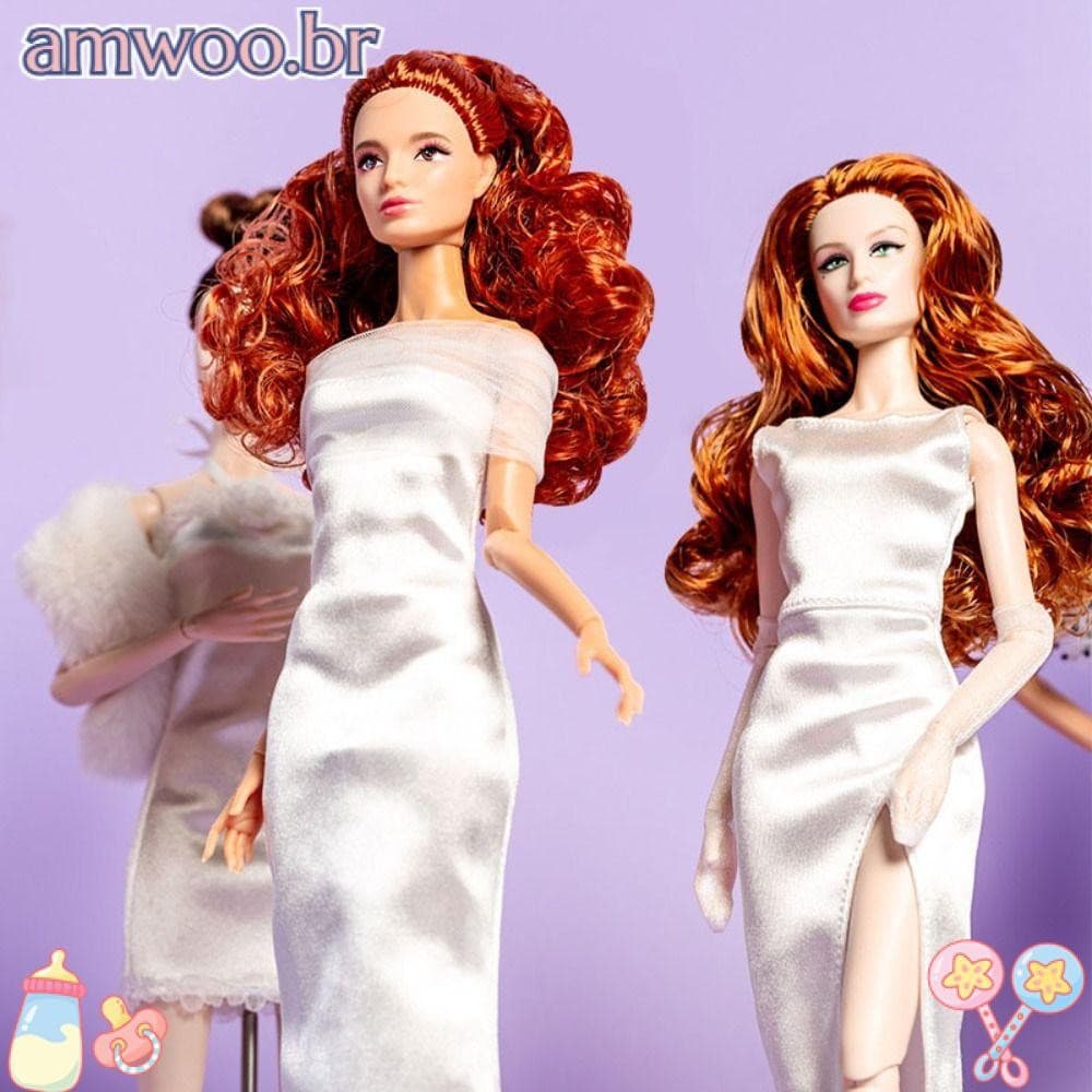 AMWOO Vestido Branco Elegante , Roupas De Boneca Supermodelo Da Moda Europeia , Vestidos De Festa De Brinquedo DIY
