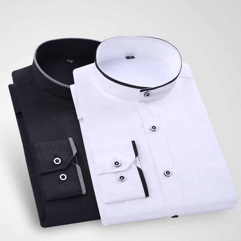 Camisa masculina gola manga longa em torno do pescoço de meia-idade negócios Casual chinês gola camisa estilo chinês Ret