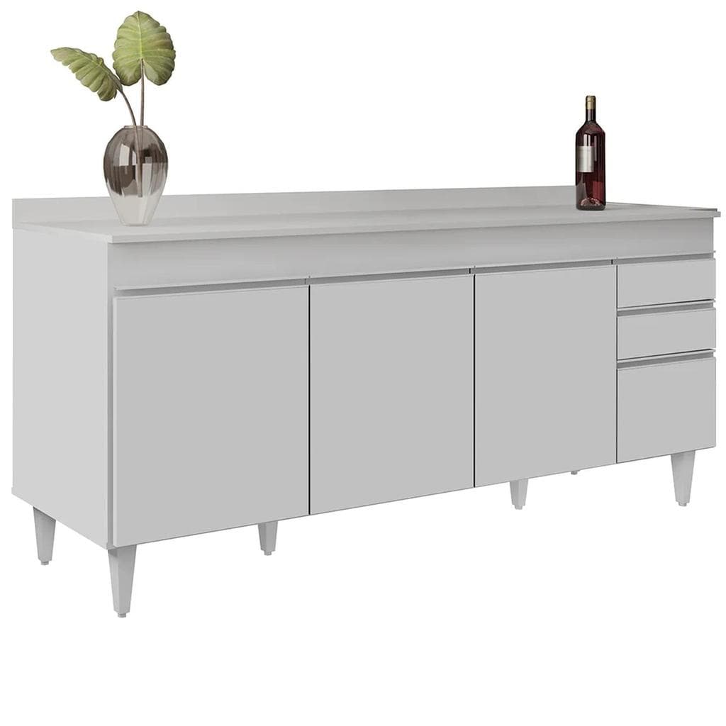 Balcão de Cozinha Gabinete 180cm com Tampo Dallas Branco - Lumil