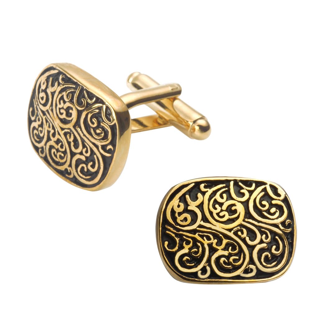 JM High-End Atmosférico Oval Gravado A Laser Padrão Retro Abotoaduras de Ouro 18K Abotoaduras de Camisa Francesa Masculi