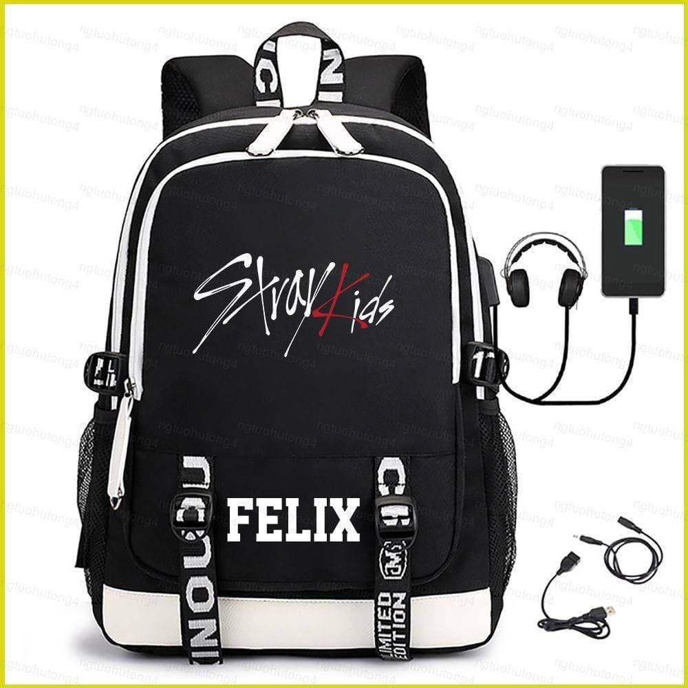 Mochila Escolar de Grande Capacidade HT4 Stray Kids com Impressão Leve BangChan Felix TH4 3SUO