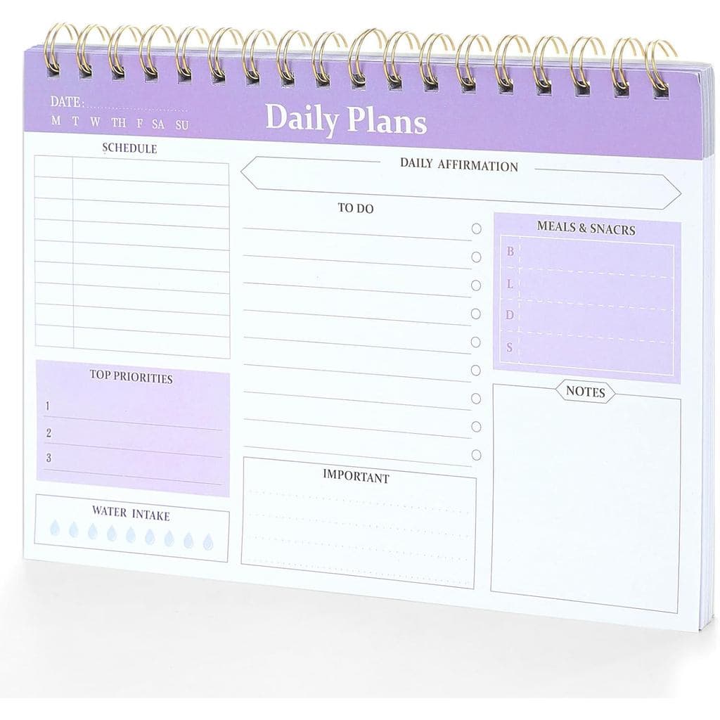 Caderno de Anotações para Lista de Tarefas Diárias com 60 Folhas, Caderno de Tarefas para Trabalho, Planejador Espiral S