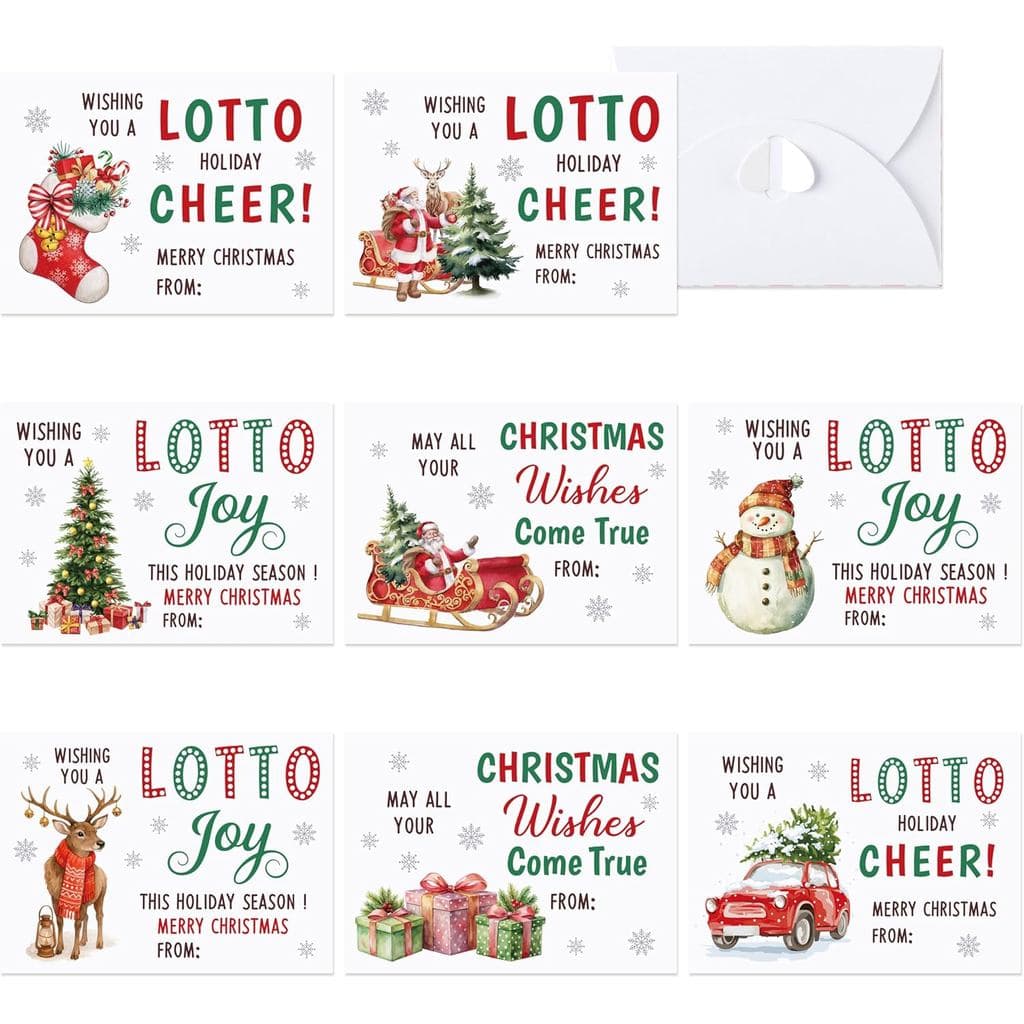Conjunto de 80 Envelopes para Bilhetes de Loteria de Natal, Envelopes Divertidos para Bilhetes Raspa e Ganha com Fecho e