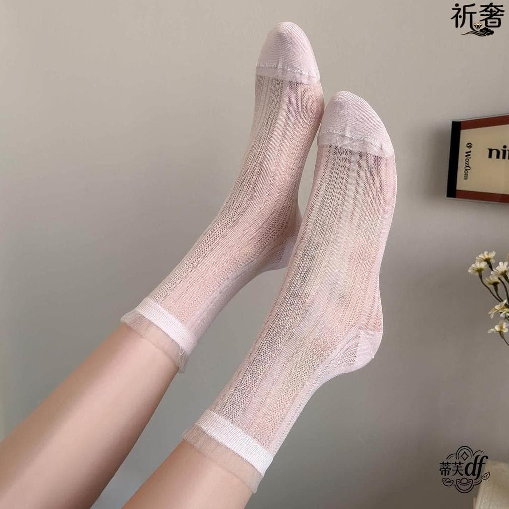 Meias de seda femininas verão fino meados de tubo meias branco estilo Ballet meias confinamento malha respirável pilha m