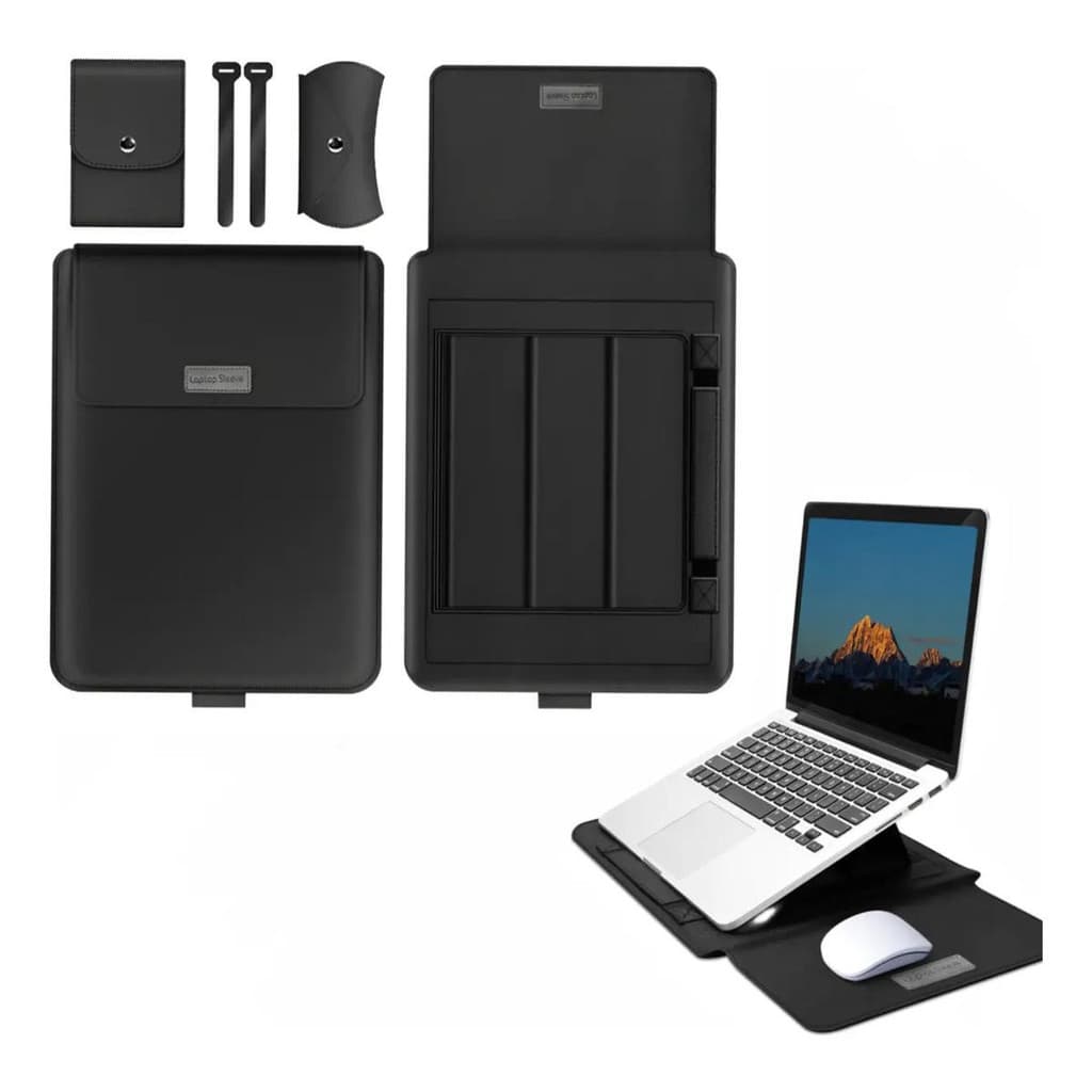 Capa Case Notebook 3 Em 1 Com Suporte Mousepad Kit Bolsas Couro PU Impermeável 14 15.6 Pol