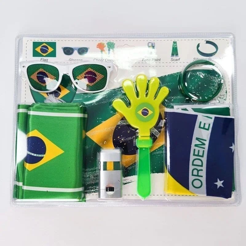 Kit Torcedor Brasil 6 Em 1 Copa Do Mundo 2026 Óculos Bandeira Adereços Festa Verde E Amarelo