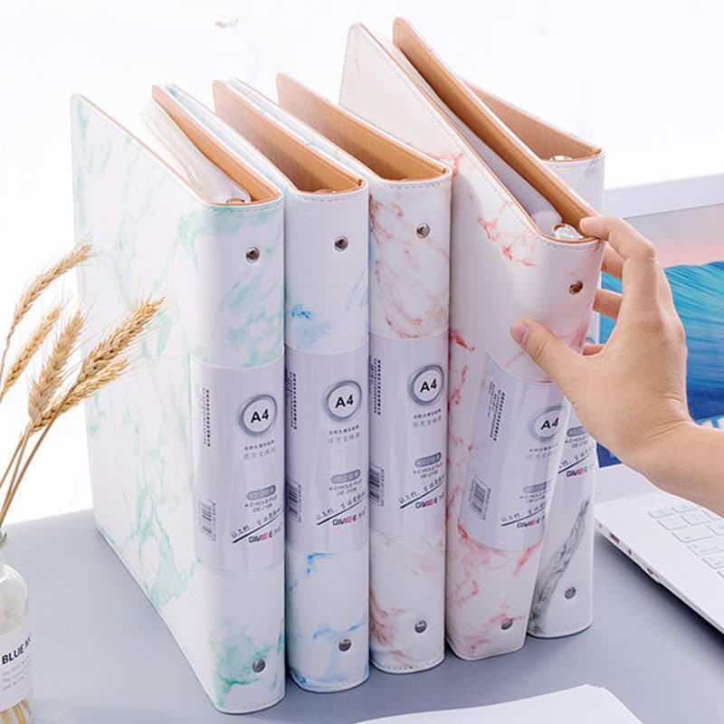 Bolsa de arquivo a4 de couro marmorizado, transparente, 100 páginas, pasta de inserção, bolsa de informações, pasta de p