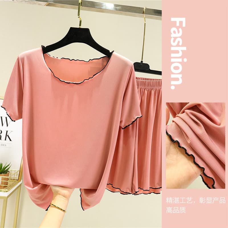 Roupa de dormir de manga curta de seda gelo verão fino feminino solto Shorts de manga curta pijamas tamanho grande mais