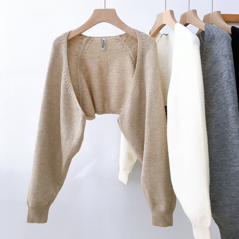 Blusa de malha cáqui All-Match Cardigan manga comprida exterior lã pequeno xale feminino primavera outono quente colete
