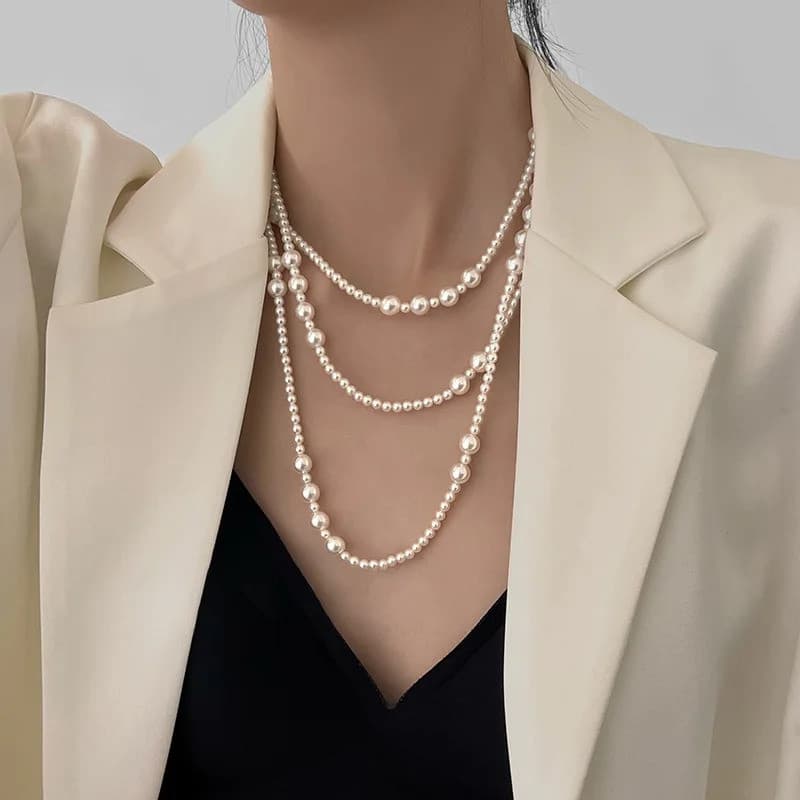 Vintage Longo Multi Camadas Colar De Pérolas Para Mulheres Temperamento Corrente Camisola Colares Jóias De Luxo Presente