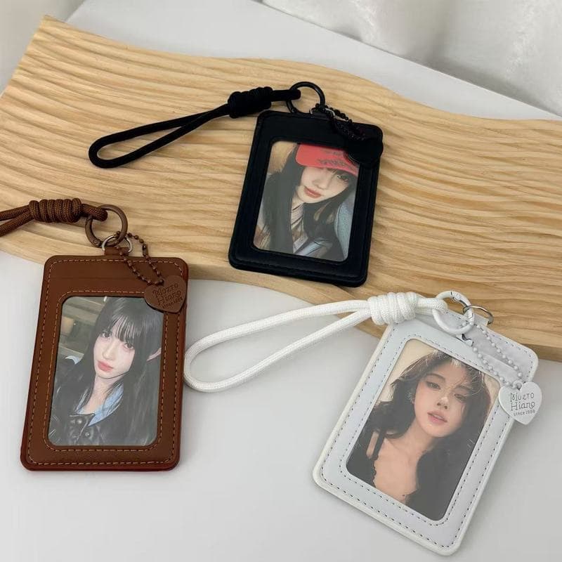 Porta-Crachá De Couro PU Transparente Kpop Photocard Preto Cartão De Identificação De Crédito Capa Protetora De Foto