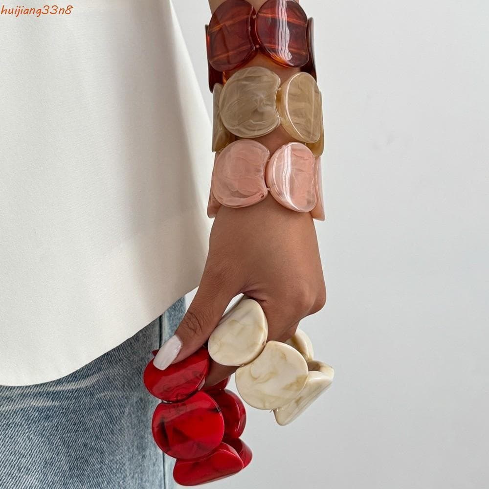 Pulseira De Resina Robusta HUIJIANG , Elástica Marmorizada Leve Polida À Mão , Assimétrica