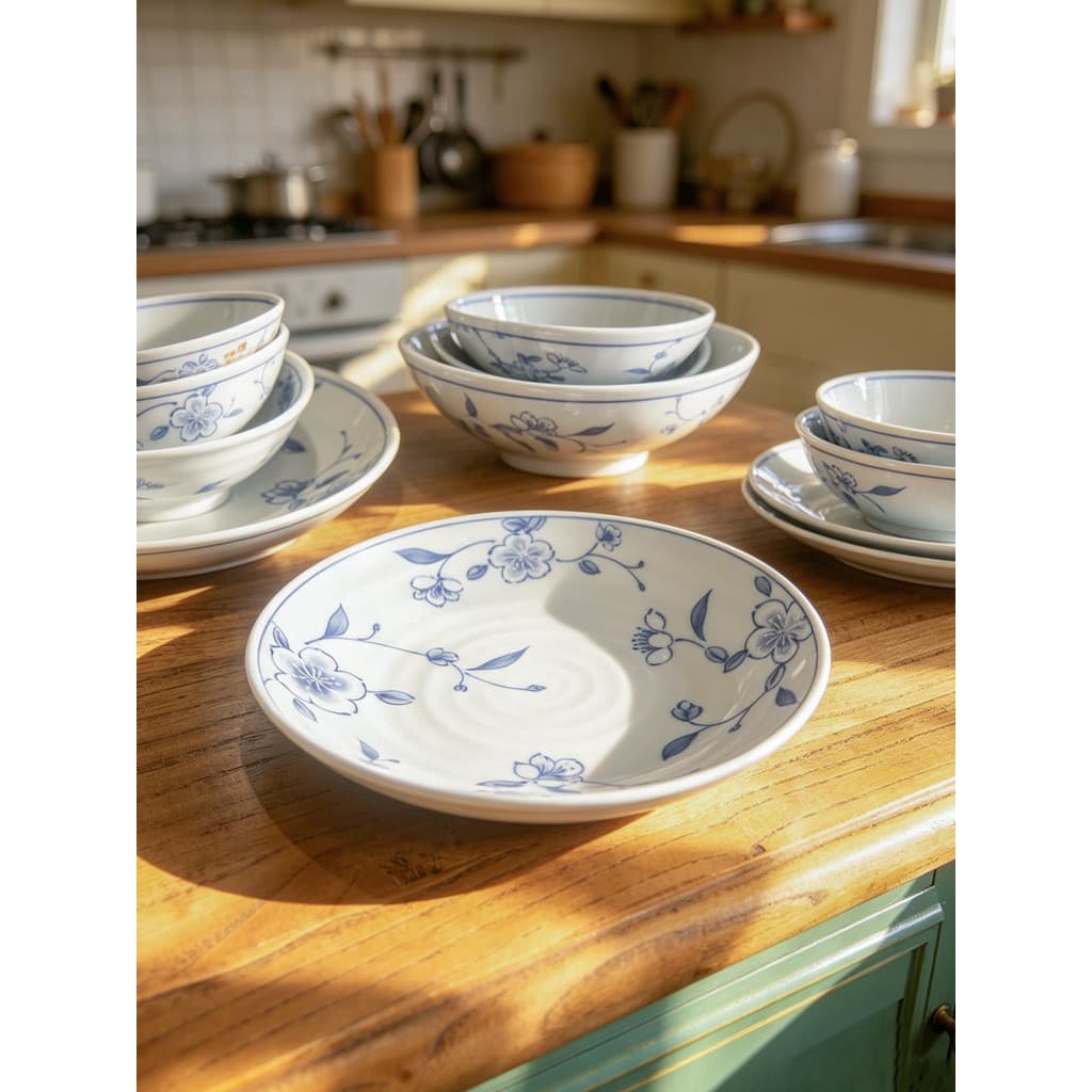 Utensílios de mesa de alto valor estilo japonês Underglaze cor cerâmica disco doméstico prato de sopa prato de peixe bon