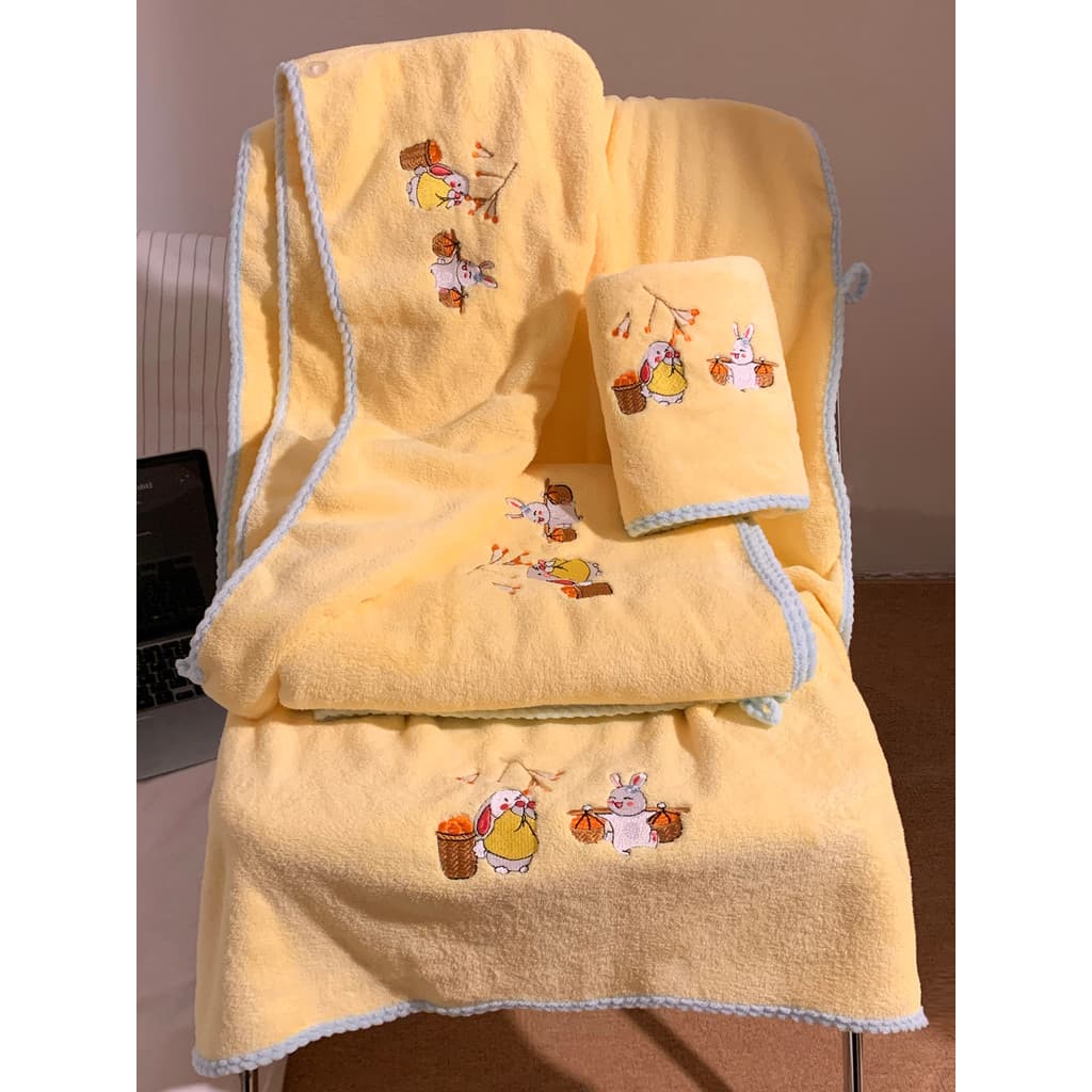 Toalha de banho de coelho bonito feminino Coral velo absorver água de secagem rápida adulto envoltório de banho estudant